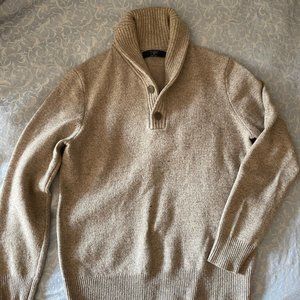 J.Crew Mens Oatmeal Color Shawl Collar Sweater in Super Soft Lambs Wool (Size M)